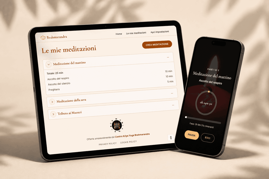 Brahmarandra App su tablet e mobile durante la pratica